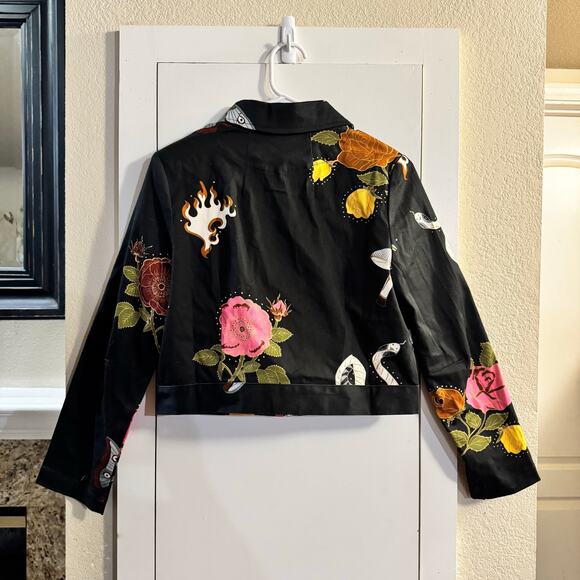 NWT Lenni The Label XENO Floral JACKET BLACK Cropped Size Medium/Size 6 - Picture 7 of 11
